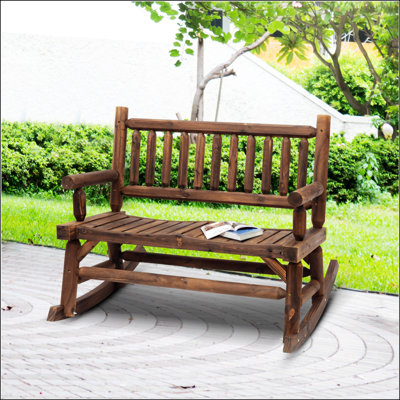 2‑Person Solid Fir Wood Outdoor Rocking Bench, Classic Log Farmhouse Porch Rocker, 550 LBS Weight Capacity