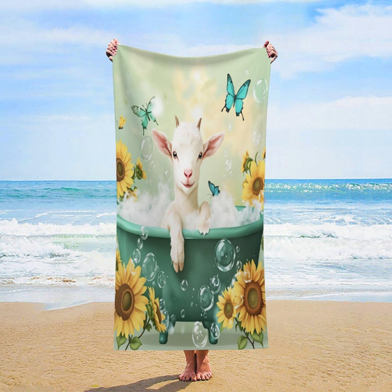 Serviette de plage surdimensionnée fantaisie à motif de chèvre blanche, séchage rapide, sans sable, légère en microfibre, idéale pour la piscine, le camping et les voyages, 127 x 152 cm