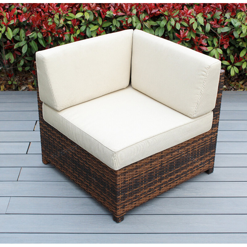 Billyjo Wicker Outdoor Lounge Chair, Beige Sunbrella®, Mixed Brown