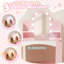 Ensemble de coiffeuse pour enfants avec lumières, ensemble de coiffeuse et de coiffeuse pour filles Princess, bureau de coiffeuse pour tout-petit avec bibliothèque ouverte, armoire de rangement et tablettes, tabourets
