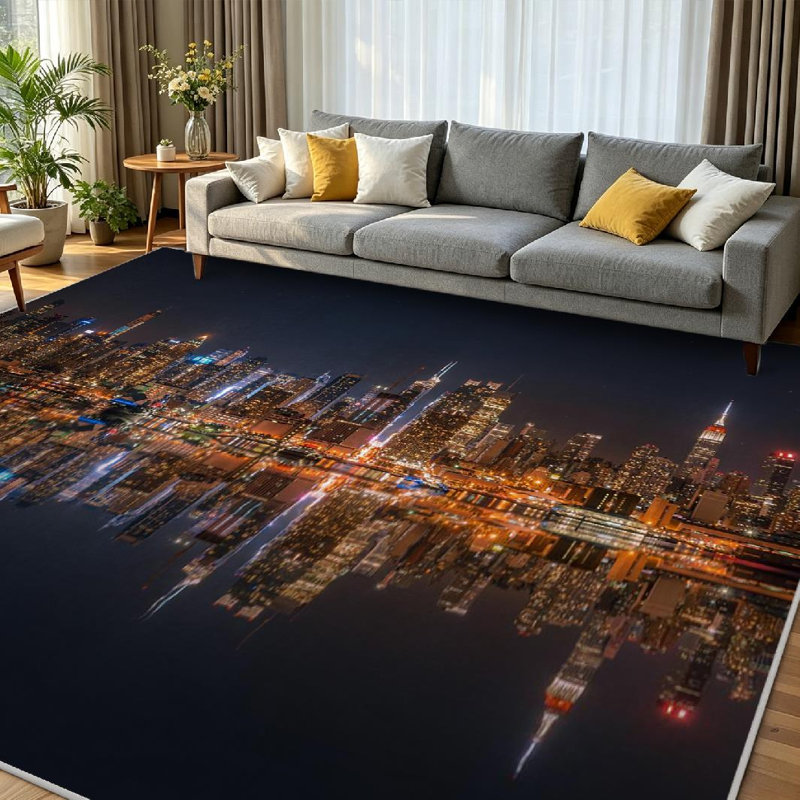 Tapis transparent lavable à la machine Manhattan Skyline, Rectangle 79 po x 118 po