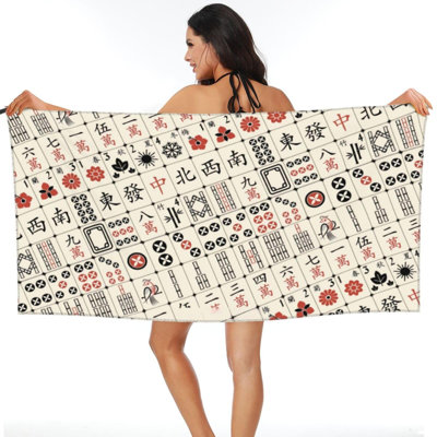Grande serviette de plage Mahjong