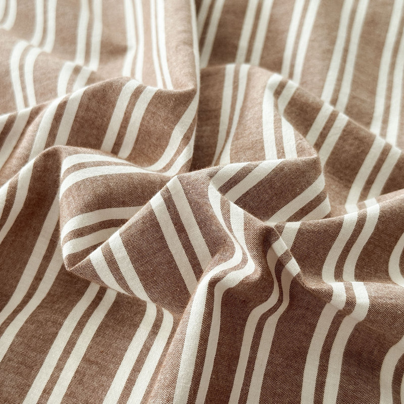 DONEUS Striped Duvet Cover Set 100% Washed Cotton Linen Like Soft Feelling Breathable Bedding, Burnt Orange/White