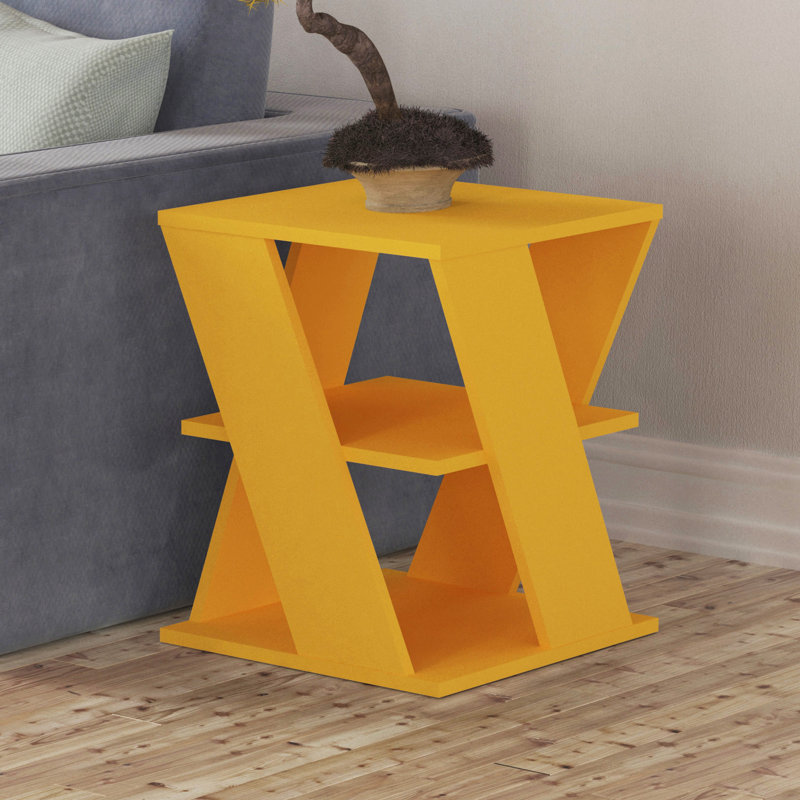 Table de bout avec tablette de rangement Cateline, Moutarde