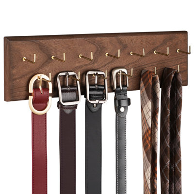 Tie Rack Wall Mounted, Belt Organizer, Wooden Belt Hanger, Tie Hanger, Holds Over 28 Belts, Wooden Rack for Tie and Scarf Storage, (Brown)