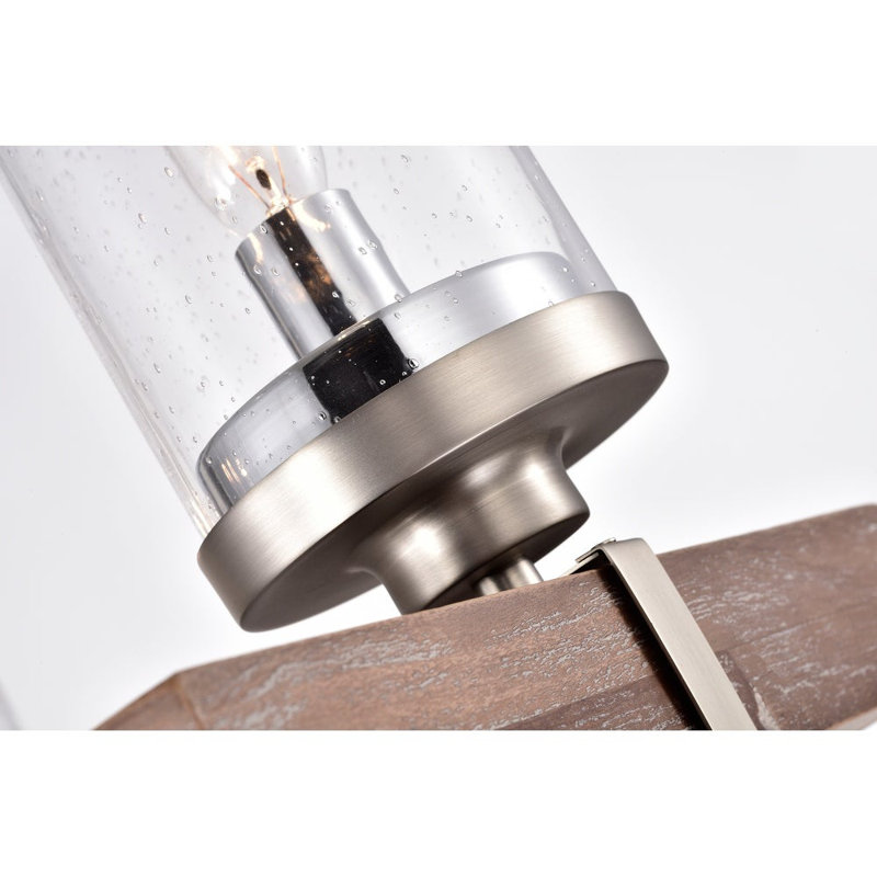 Lustre rectangulaire à 6 lumières Messer, Nickel / bois de grève