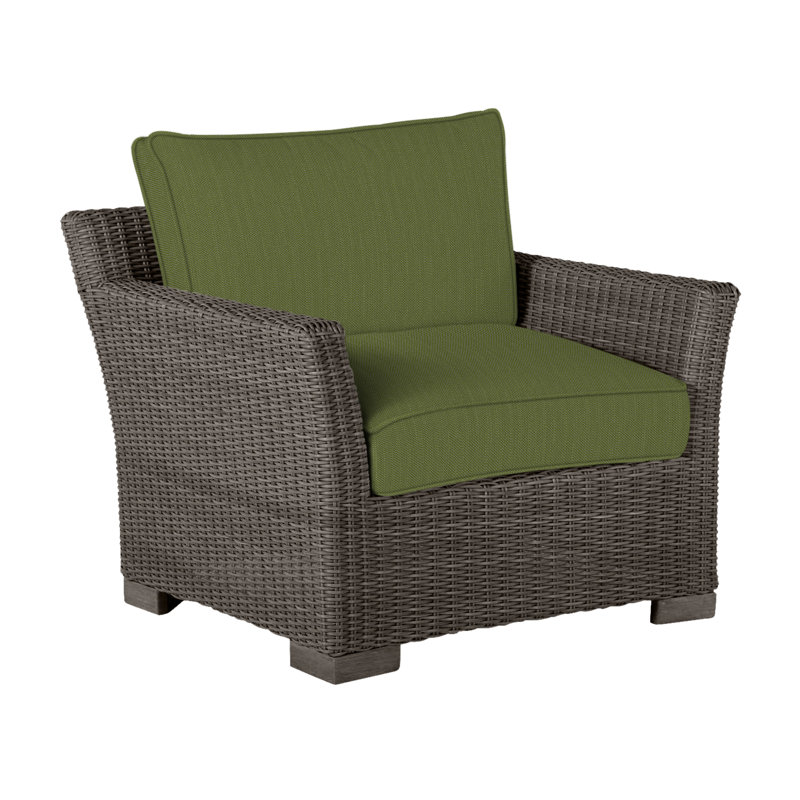 Club Patio Chair with Cushions, Welt, Black Walnut, Linen Forest