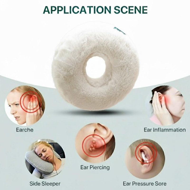 Plush Ear Protection Side Sleeper Pillow With Ear Hole – Soft Supportive Bed Pillow For Pressure Relief & Comfortable Side Sleeping-Light Gray-Circular