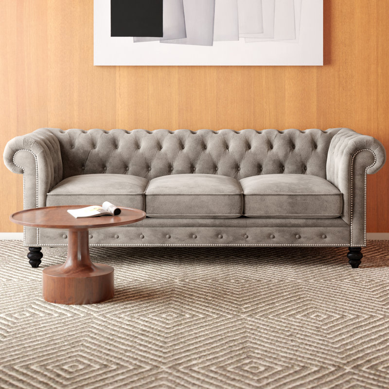 Finbarr 87'' Velvet Sofa, Smoke Grey Velvet