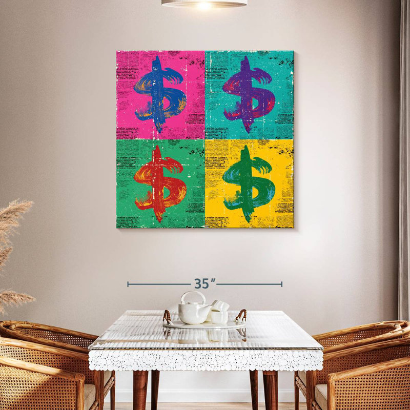 Kerner Grungy Dollar Signs, 39" H x 39" W