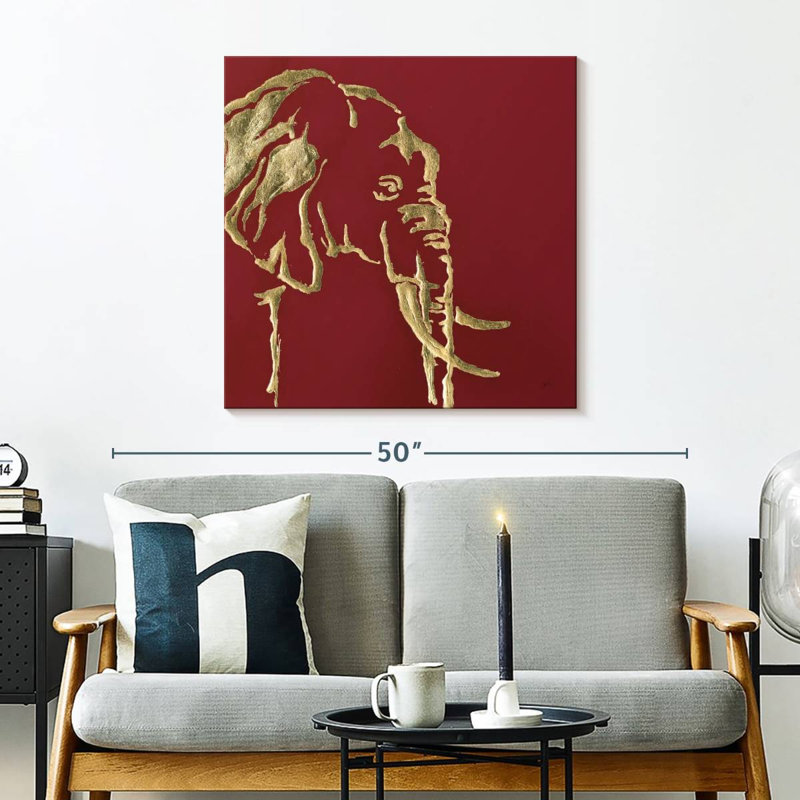 Brampt Gilded Elephant On Red, 30" H x 30" W