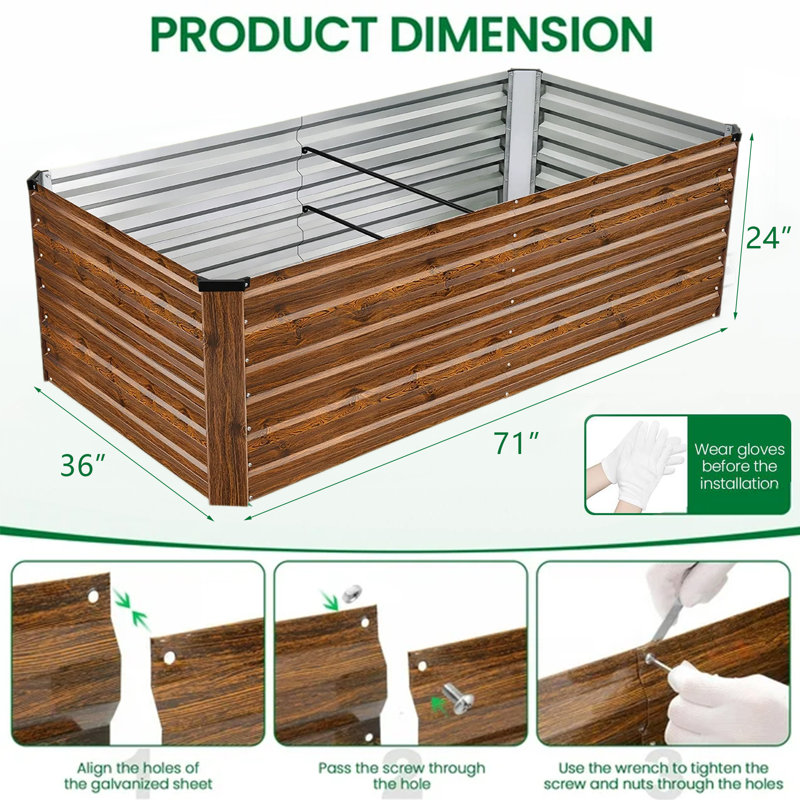 Denishia Belisle 6 ft x 3 ft Galvanized Metal Outdoor Raised Garden Bed Planter Box for Vegetables, Fruits, Wood Grain