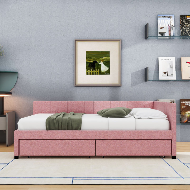  Mildaras Upholstered Sofa Daybed with 2 Storage Drawers, Pink