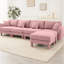 Tissu convertible en L rose à 4 places avec pieds en forme de coquillage, amovibles et cylindriques. Conception de conception moderne pour le confort de votre salon dans la chambre à coucher-2016450842