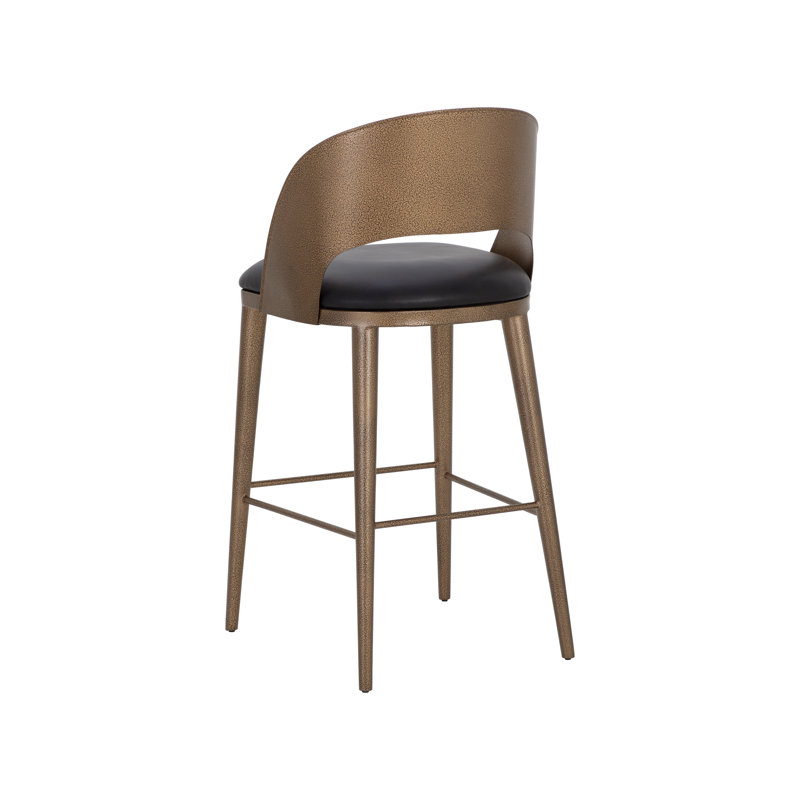 Upholstered Bar Stool, Antique Brass/Charcoal Black, Bar Stool (29.75" Seat Height)