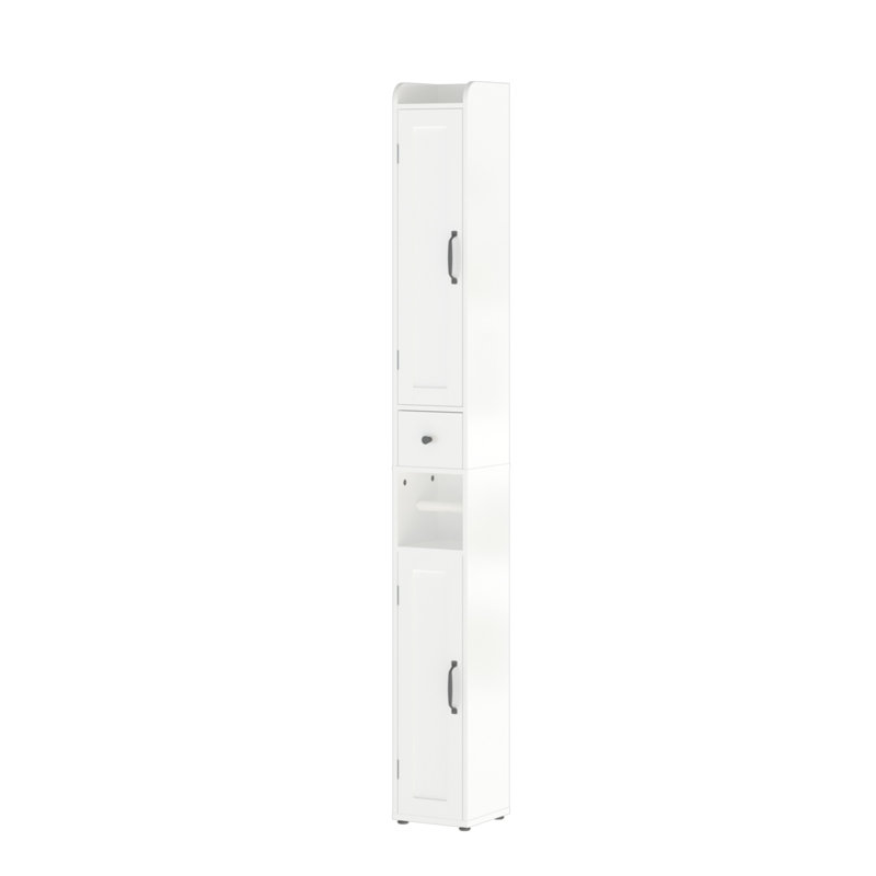 Armoire de rangement pour salle de bain de 67,51 po de hauteur avec tablettes réglables, armoire autoportante mince à 2 portes avec anti-basculement, compartiments ouverts, pour la maison, petits espaces, salle de bain, cuisine, salon, blanc