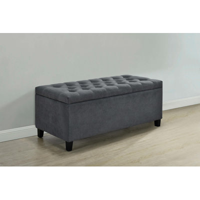 Finition contemporaine - Banc de rangement rembourré capitonné en tissu Harjeevan