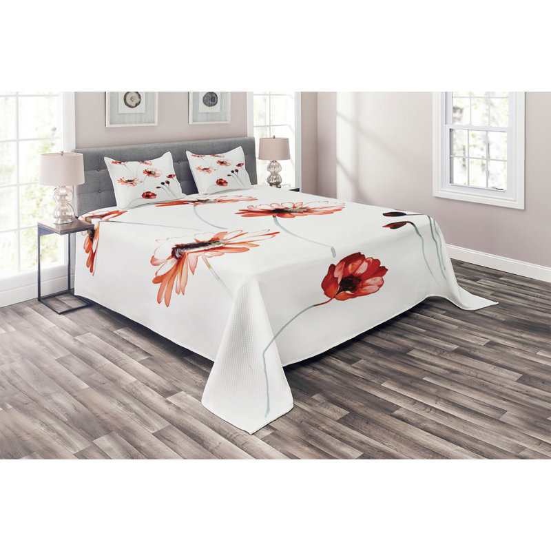 Flower Farmhouse / Country Polyester Coverlet, King Bedspread + 2 Shams
