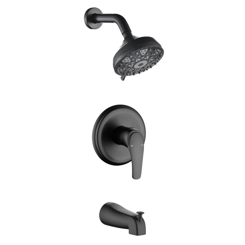 Ensemble de robinet de douche mural à poignée simple avec robinet de douche, Noir mat