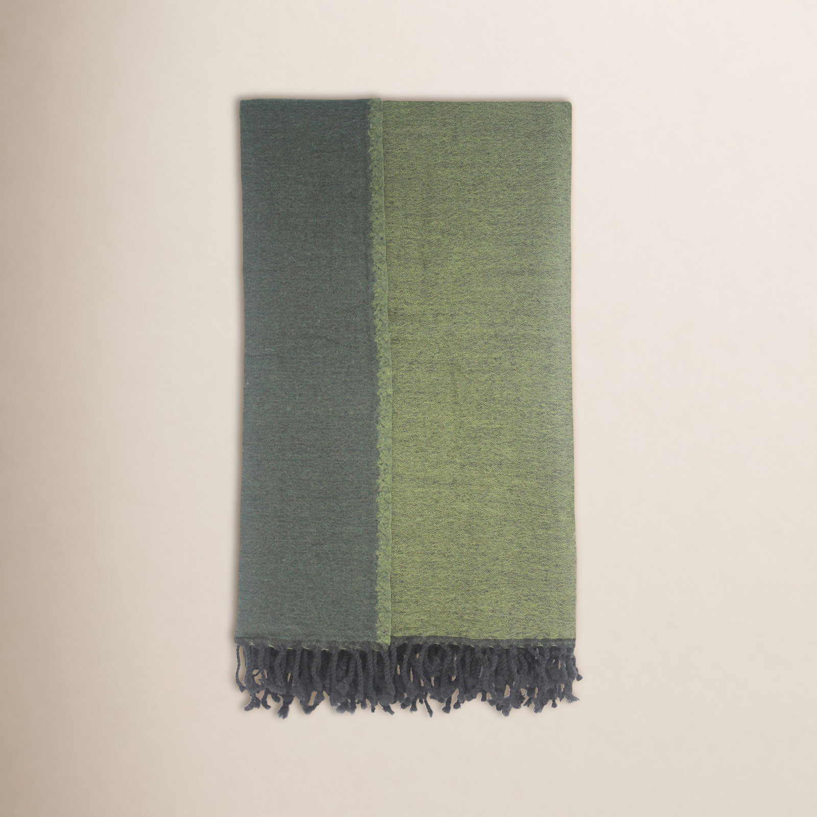 Cosette Reversible Wool Throw Blanket, Dark Green/Green