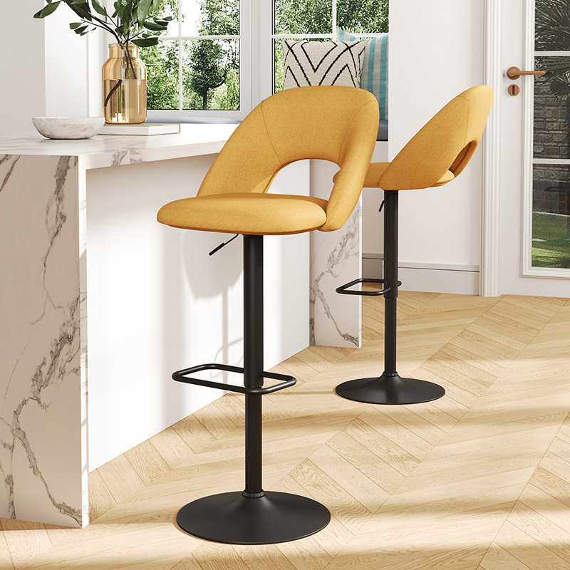 Nesly Swivel Upholstered Adjustable Height Counter Stool with Metal Frame, Yellow