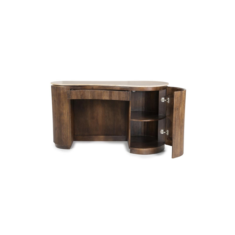 Desk Marble Computer Desk, Brown, Black