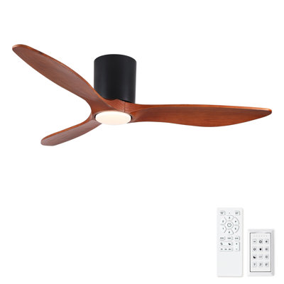 Ventilateur de plafond encastré à profil bas en bois massif 52 po avec lumière et moteur silencieux réversible 52 po Mordern Farmhouse