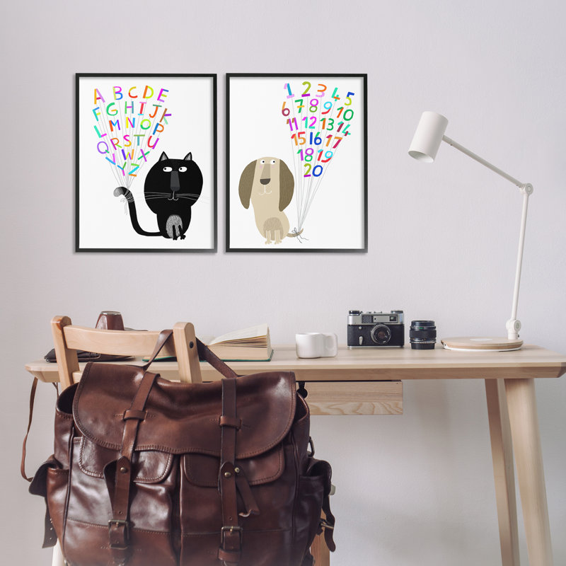 «Cat Dog Alphabet Numéros», ensemble de 2 giclées encadrées par Carla Daly, Giclée encadrée noir minuit, H 20 po x l 16 po