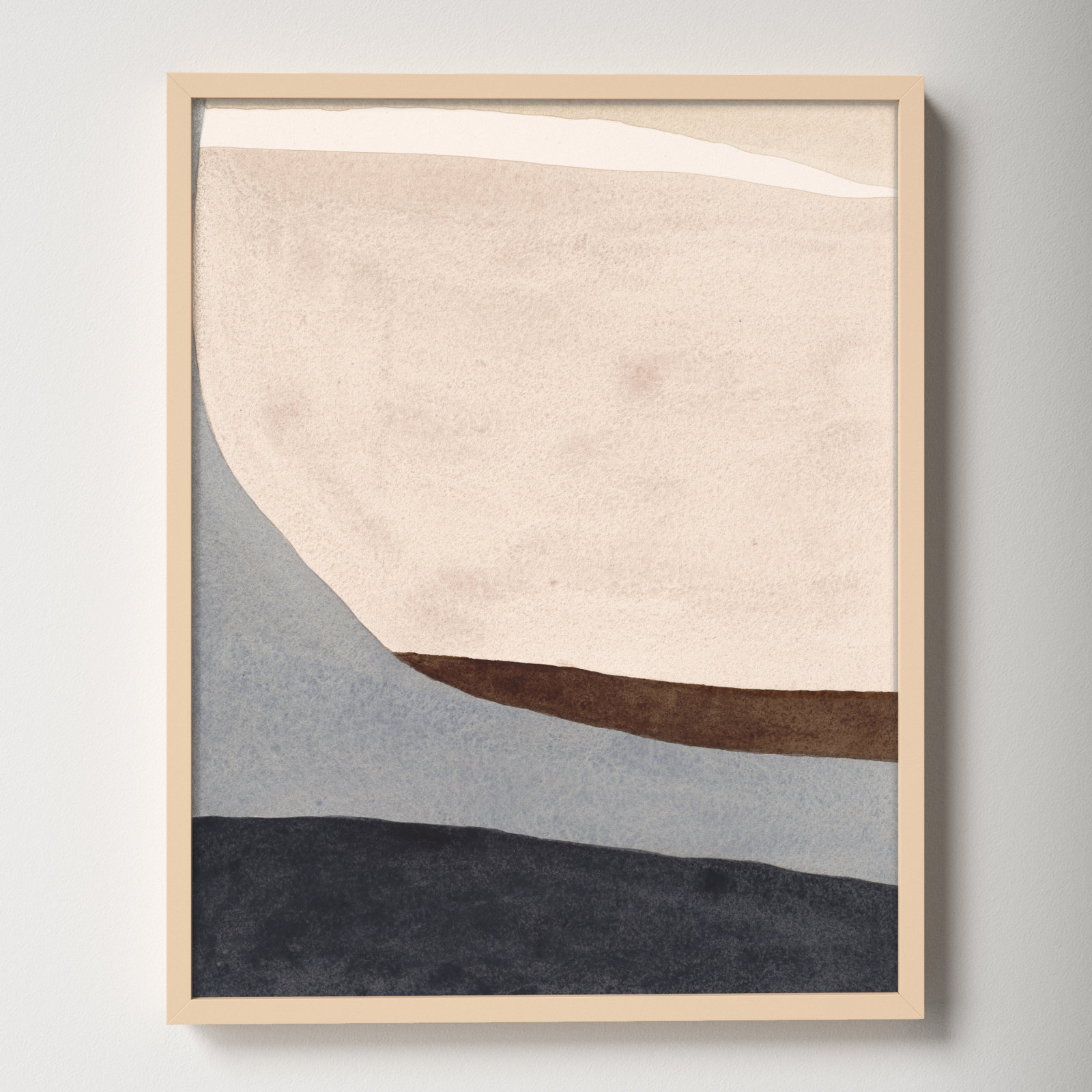 Divided "Divided by Blue 2" Painting, Brown Framed, 30" H x 24" W x 1.25" D