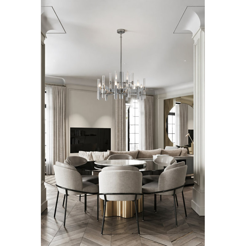 Modern 6 Light Chrome Crystal Chandelier, Chrome