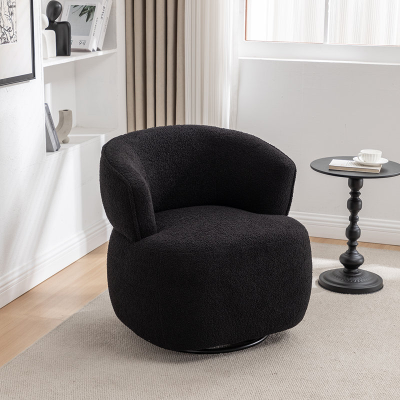 Olevide Swivel Barrel Chair, Black Teddy