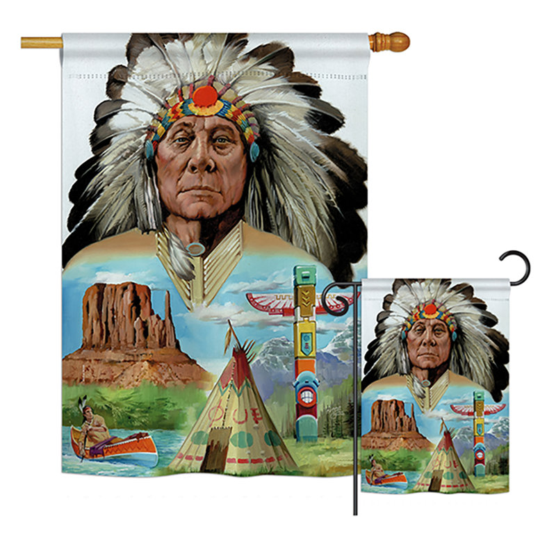 Ensemble de 2 drapeaux 2 côtés en polyester native american americana patriotique impressions