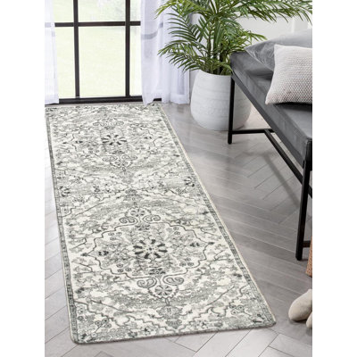 Beige Washable 2x7 Runner Rug with Rubber Backing
