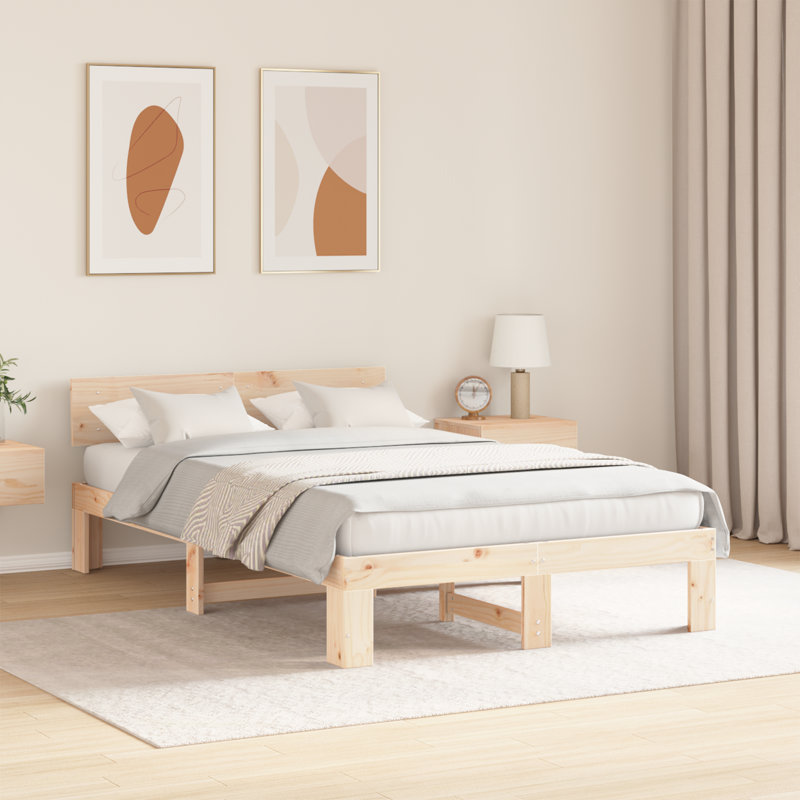 Bed Frame With Headboard Solid Pine Wood, European Single (90 x 200 cm), White