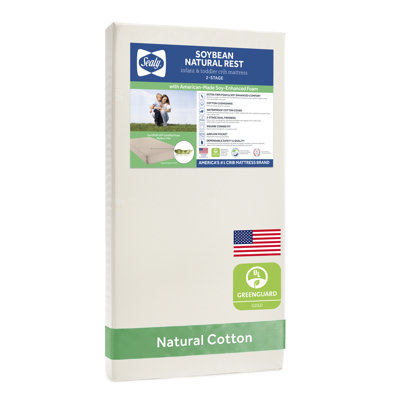 Sealy Baby Soybean Natural Rest 2-Stage Breathable Hypoallergenic Waterproof Baby Crib Mattress & Toddler Bed Mattress