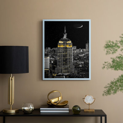 NY Night Framed Print - Solid Wood