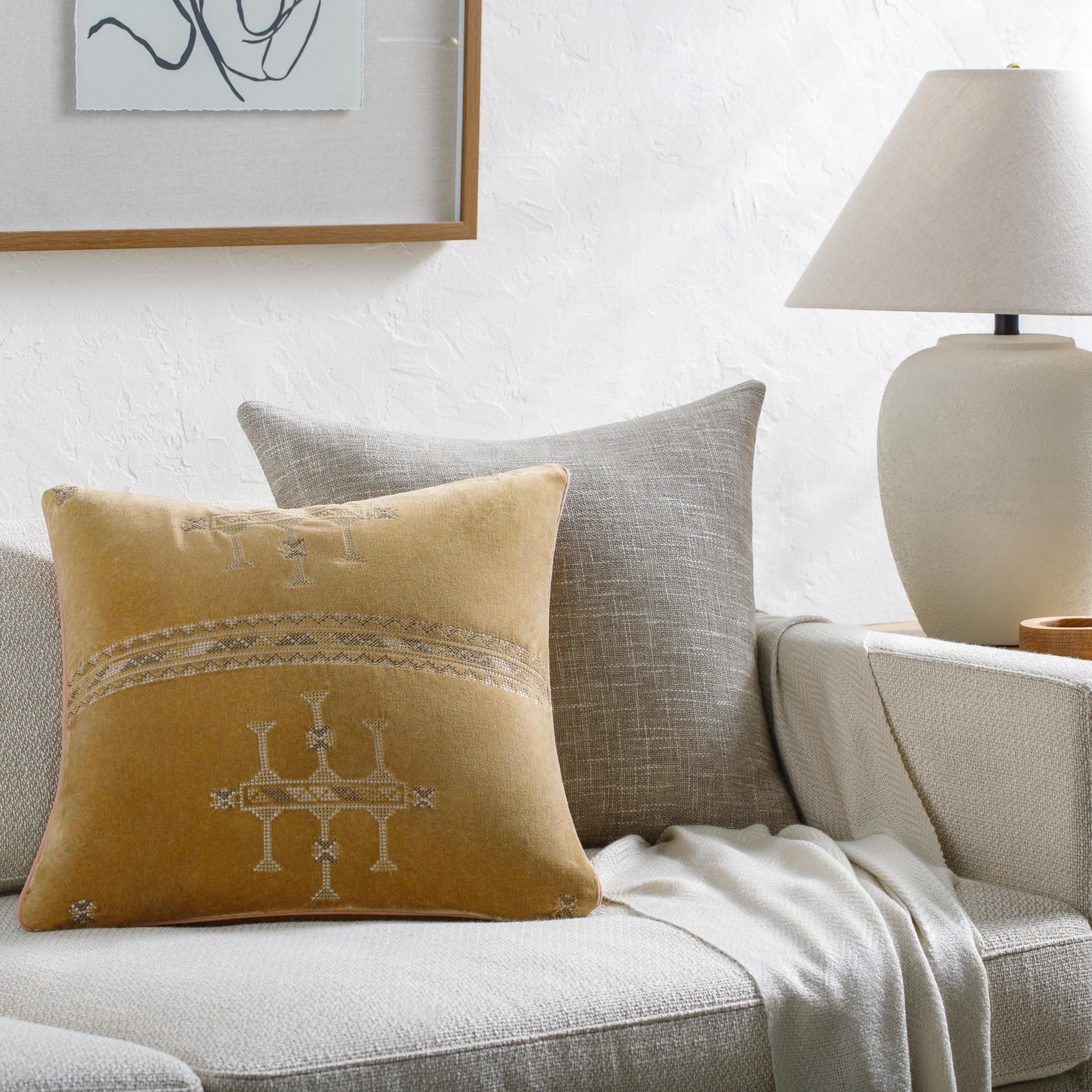 Veola Cotton Throw Pillow, Polyester/Polyfill, 18" x 18", Copper