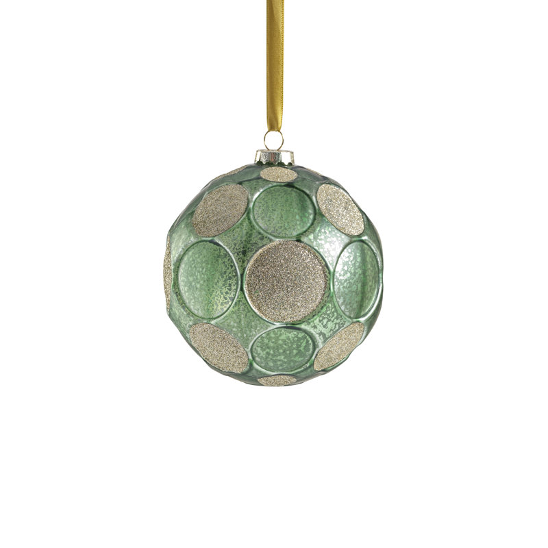 Ensemble de 4 boules en verre givré mat 4,75 po Serenity, Vert/doré