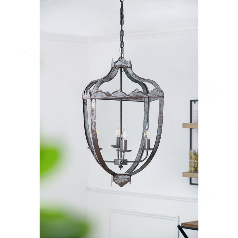 4 - Light Metal Chandelier, Hanging Light Fixture With Adjustable Chain For Kitchen Dining Room Foyer Entryway, Bulb Not Included