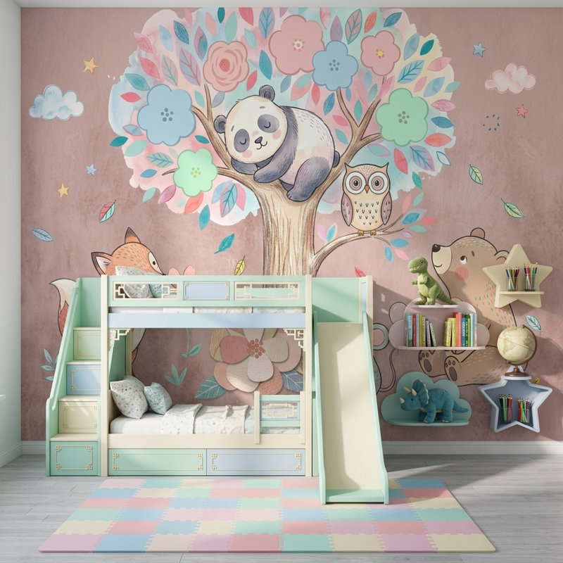 Papier peint animaux décoratifs pastel Woodland, 200 po x 120 po, Non tissé