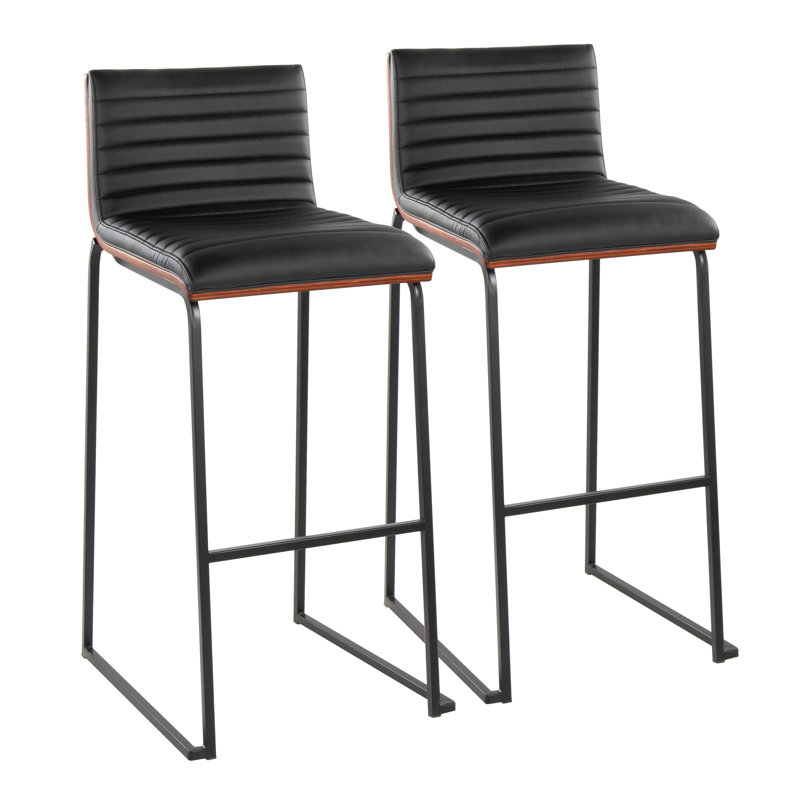Chattahoochee Upholstered Counter Stool, Bar Stool (30.75" Seat Height), Black Leather/Black Frame