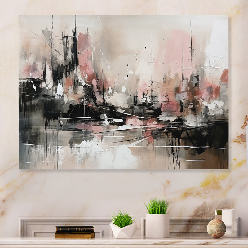 Décoration murale rose en métal Minimalims Fludity I - Minimalisme, H 24 po x l 32 po