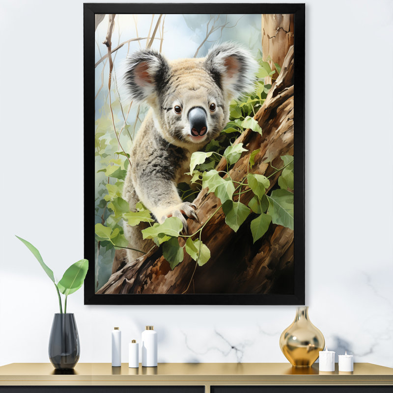 Koala - reproduction d'art sur toile, Cadre photo noir, H 44 po x l 34 po x P 1,5 po