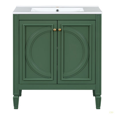 Meuble-lavabo de 30 po avec lavabo, deux portes avec tablette, charnières de porte à fermeture en douceur, style rétro