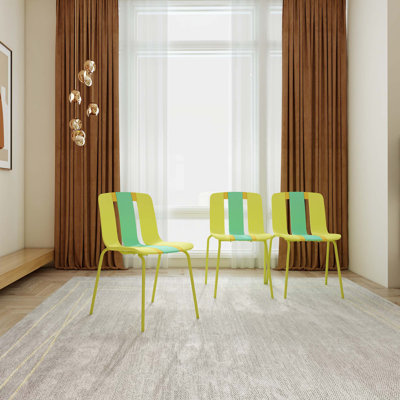 Ensemble de 4 chaises à blocs de couleurs modernes à rayures - Siège intérieur / extérieur et pieds en métal robustes, éclatants - pour le salon, le balcon, le café, la terrasse