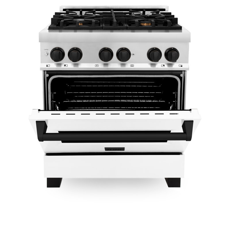 ZLINE Autograph 30" Legacy Dual Fuel Range w/ 4 Burners & White, Matte Black 