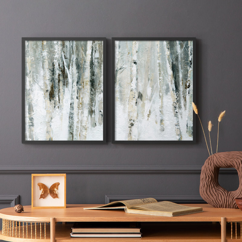 «Snowy Birch I», reproduction encadrée de qualité supérieure - prête à être accrochée - aucun clou requis - aucun clou requis