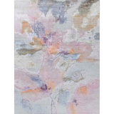 Hand Knotted Abstract Area Rug in Gray/Brown/Orange/Pink