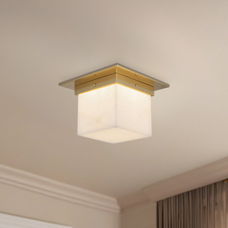 Mineral 8-in Brass Flush Mount, Alabaster, Brass