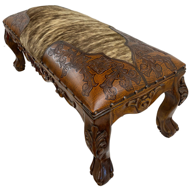 Aminah Genuine Fur Upholstered Bench, Rust